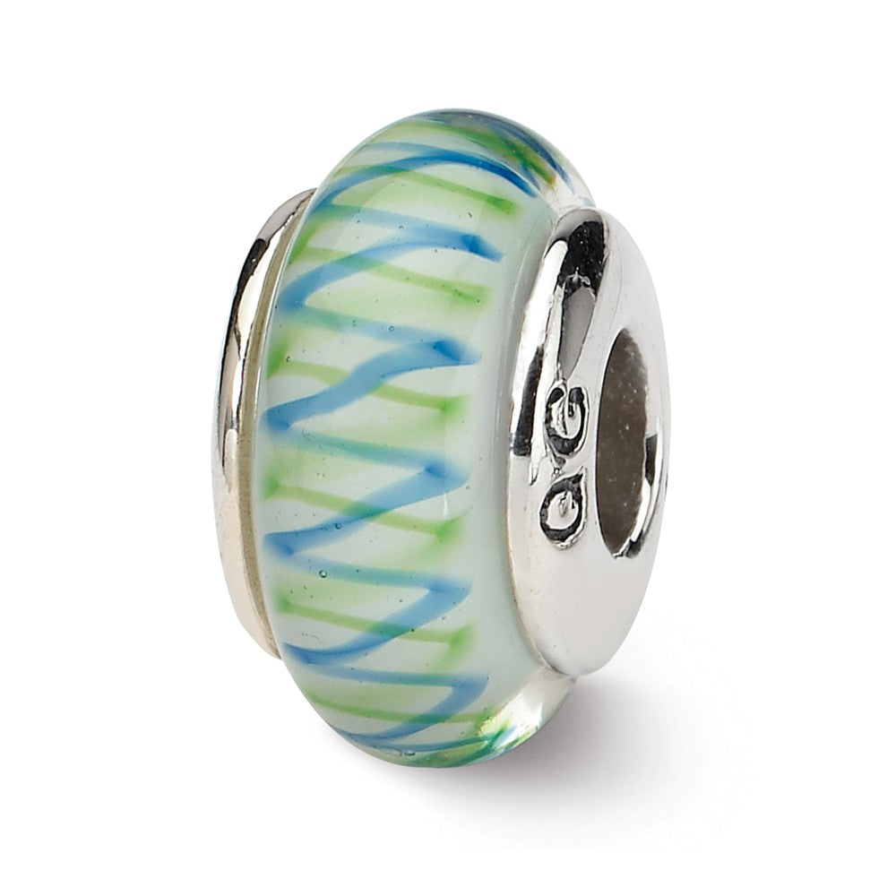 Blue &amp; Green Zigzag Glass Sterling Silver Bead Charm, Item B9143 by The Black Bow Jewelry Co.