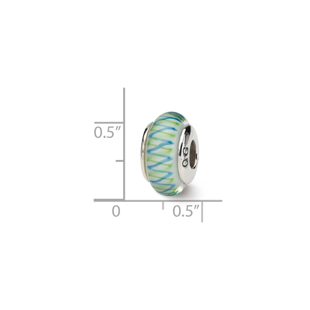 Alternate view of the Blue &amp; Green Zigzag Glass Sterling Silver Bead Charm by The Black Bow Jewelry Co.