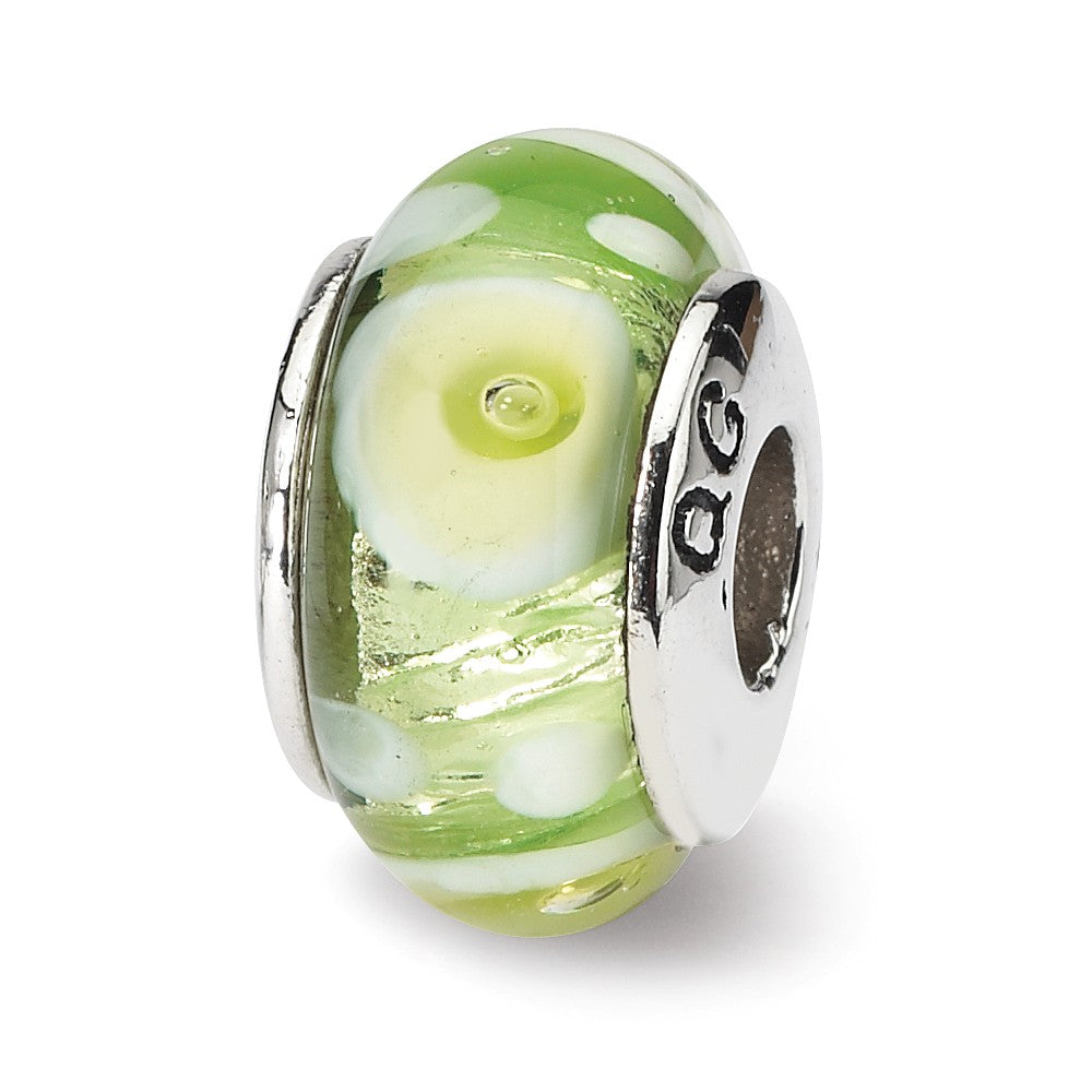 Green and White Glass Sterling Silver Bead Charm, Item B9144 by The Black Bow Jewelry Co.