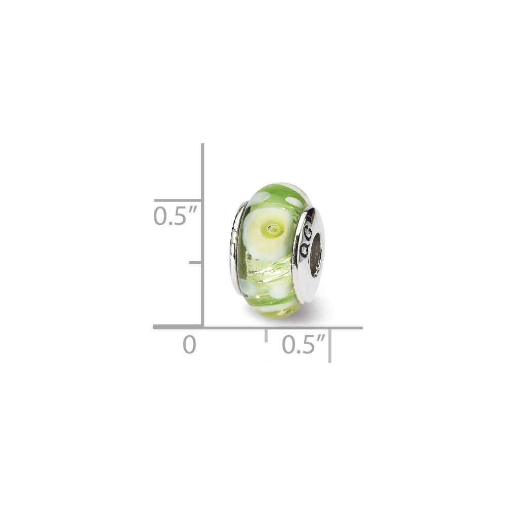 Alternate view of the Green and White Glass Sterling Silver Bead Charm by The Black Bow Jewelry Co.