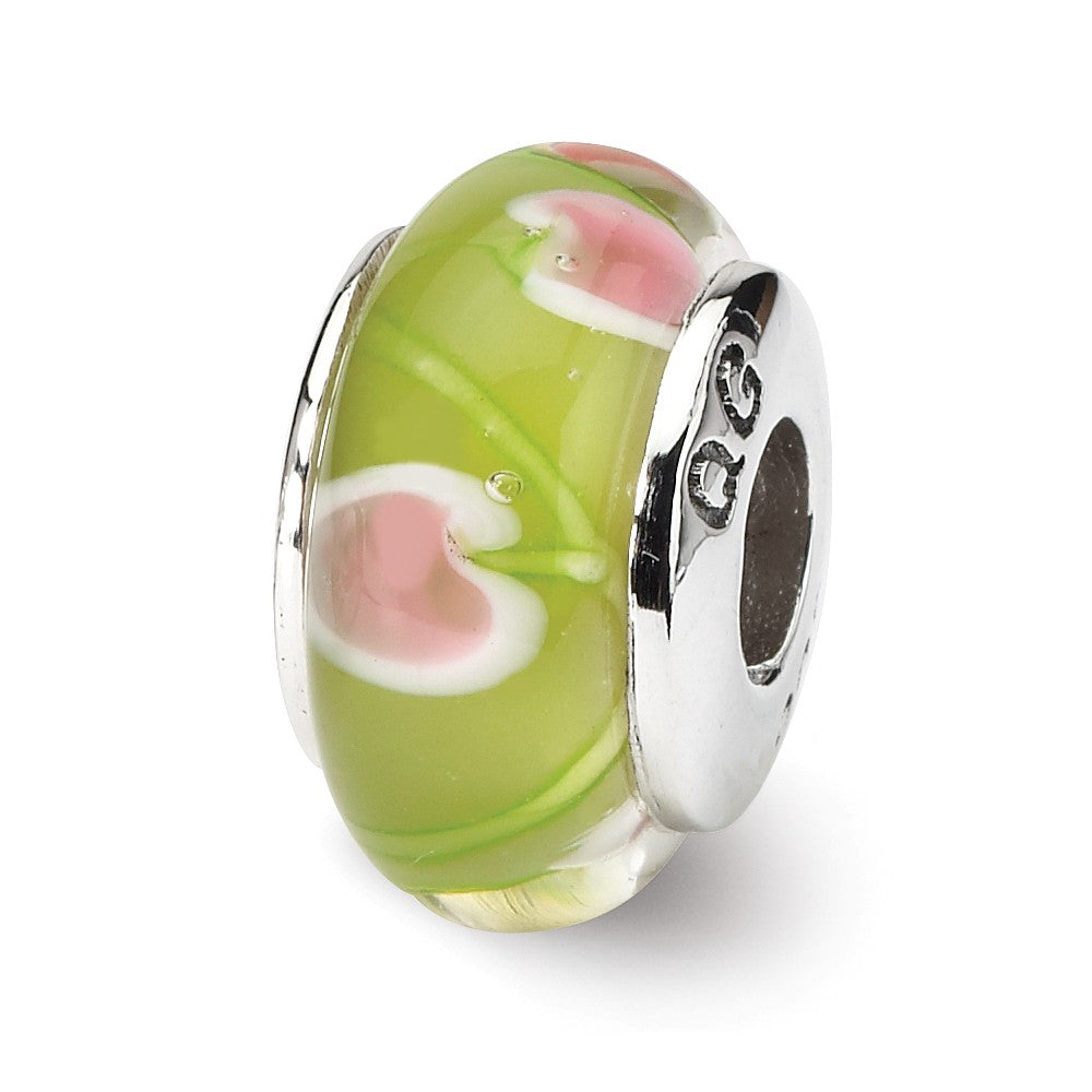 Green and Pink Glass Sterling Silver Bead Charm, Item B9145 by The Black Bow Jewelry Co.