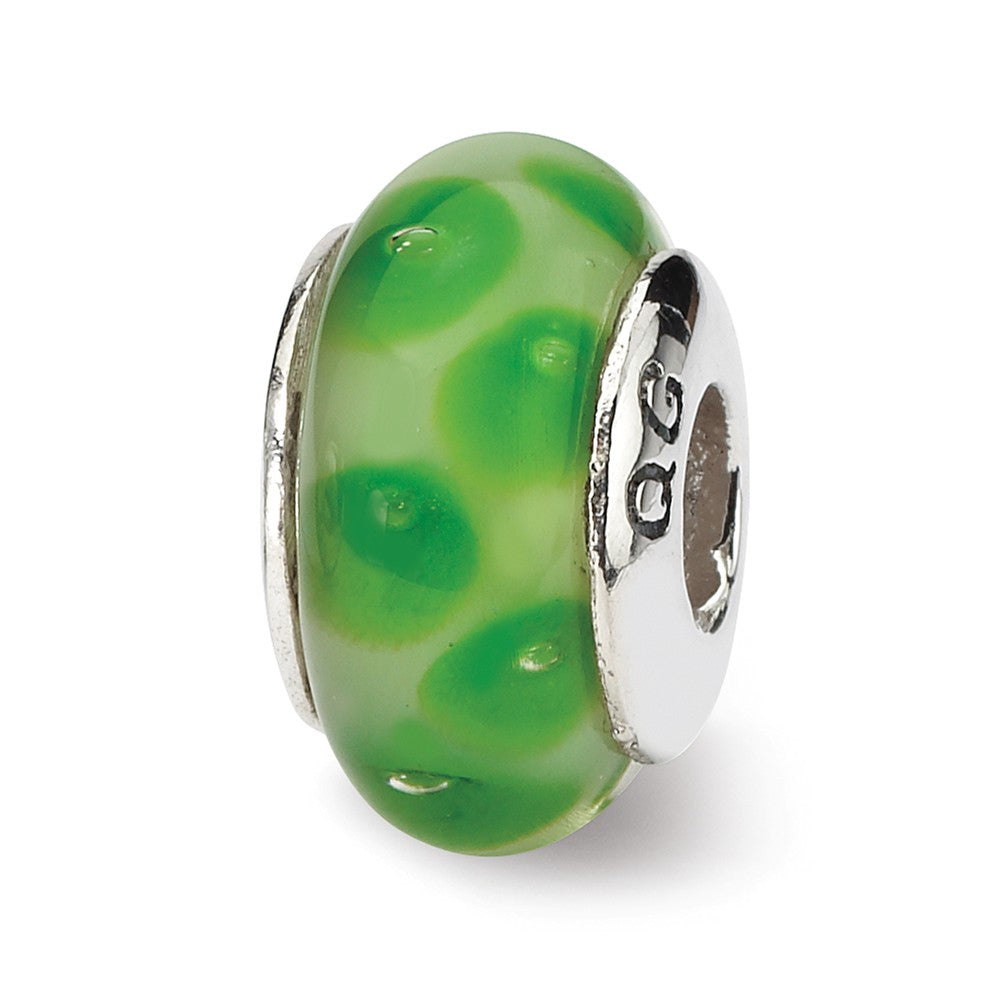 Green Dotted Glass Sterling Silver Bead Charm, Item B9149 by The Black Bow Jewelry Co.