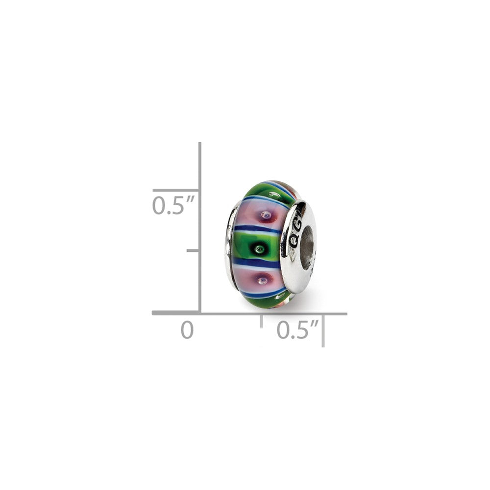 Alternate view of the Glass and Sterling Silver Green &amp; Pink Striped Bead Charm, 13.25mm by The Black Bow Jewelry Co.