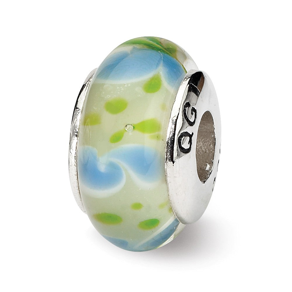 Blue and Green Glass Sterling Silver Bead Charm, Item B9152 by The Black Bow Jewelry Co.