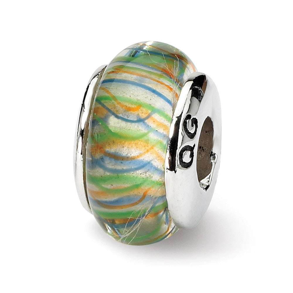 Pastel Striped Glass Sterling Silver Bead Charm, Item B9154 by The Black Bow Jewelry Co.