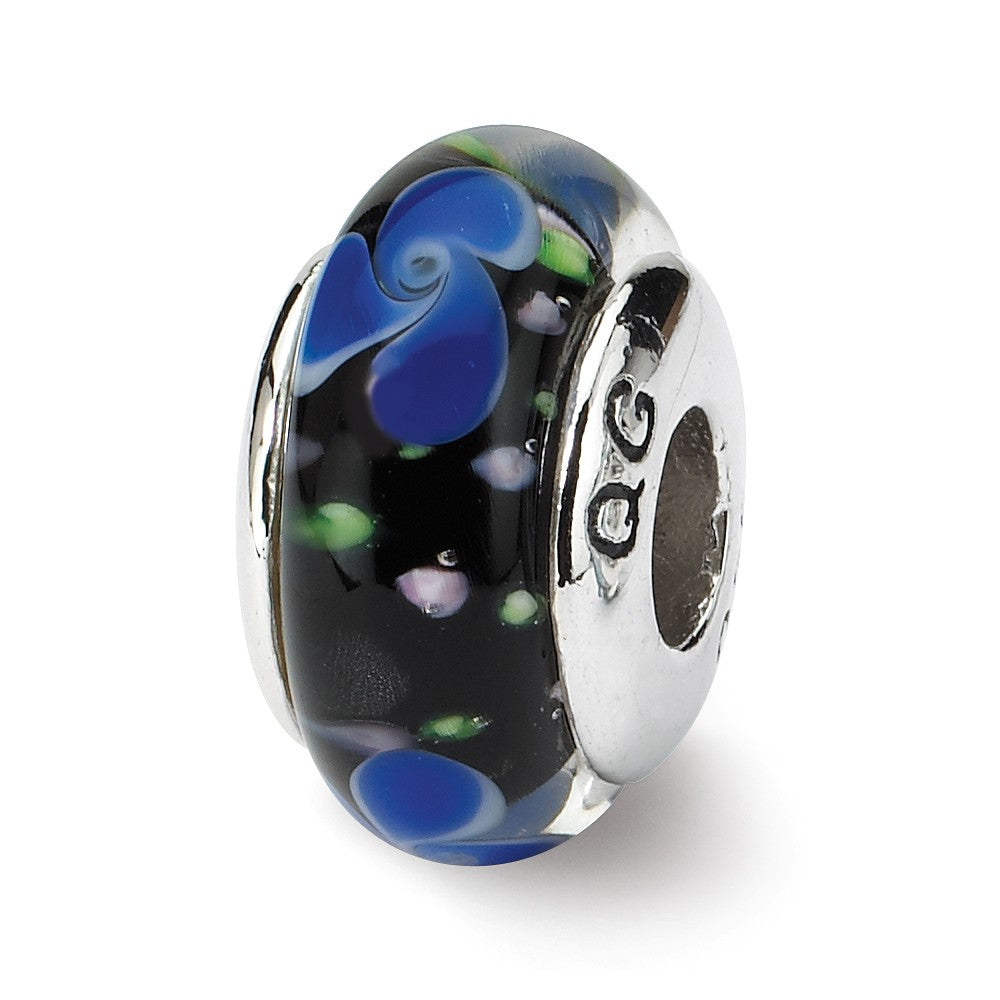 Blue and Black Glass Sterling Silver Bead Charm, Item B9169 by The Black Bow Jewelry Co.