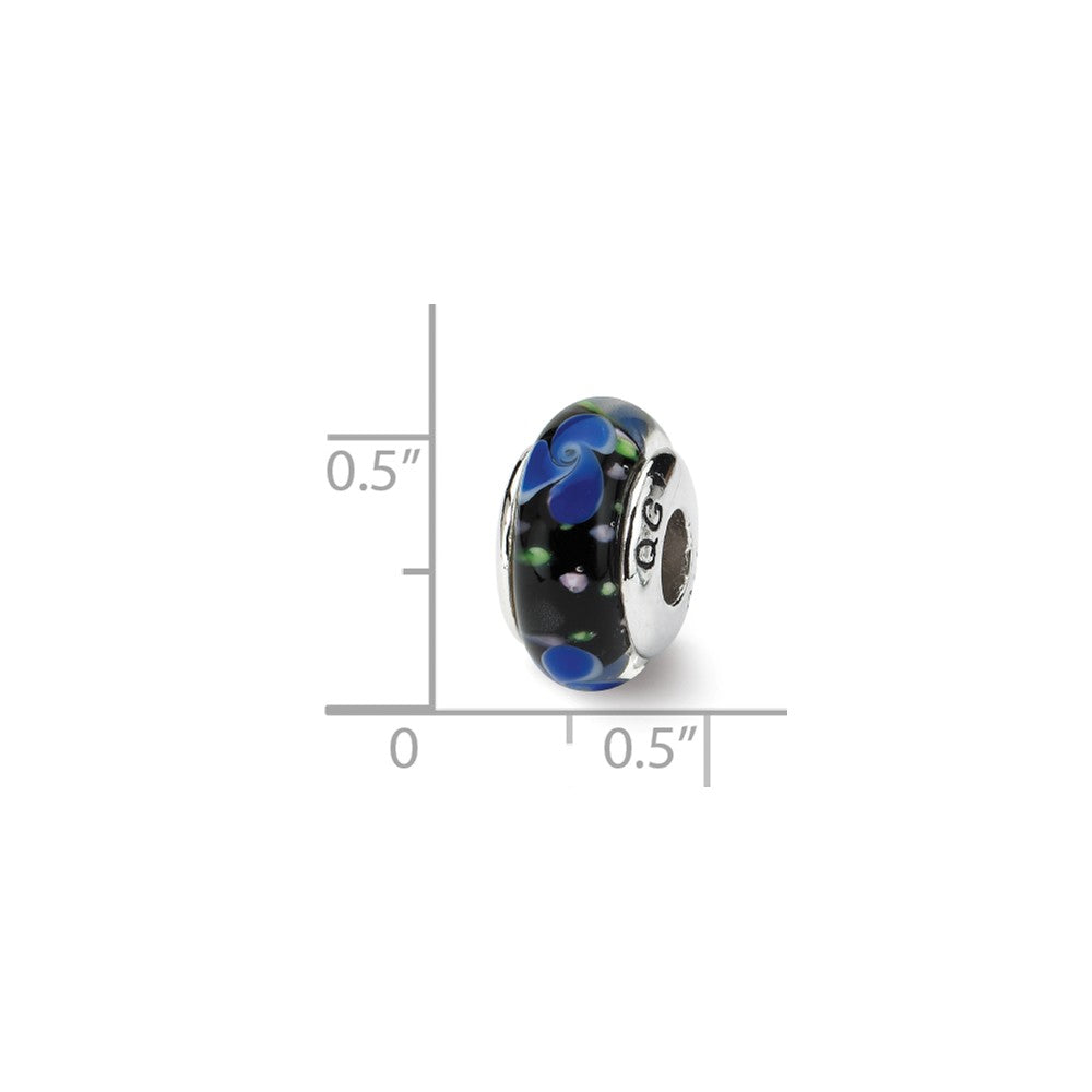 Alternate view of the Blue and Black Glass Sterling Silver Bead Charm by The Black Bow Jewelry Co.