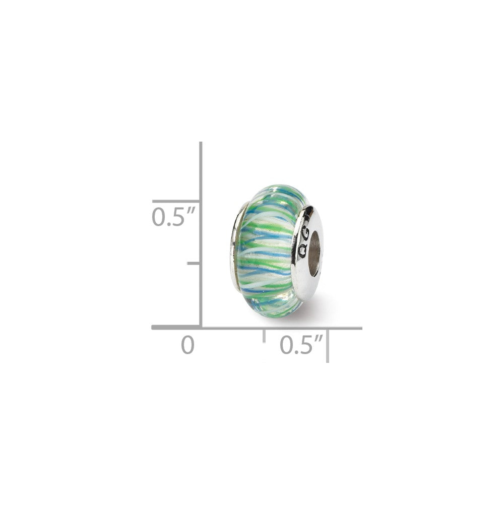 Alternate view of the Glass and Sterling Silver Blue &amp; Green Striped Bead Charm, 13.25mm by The Black Bow Jewelry Co.