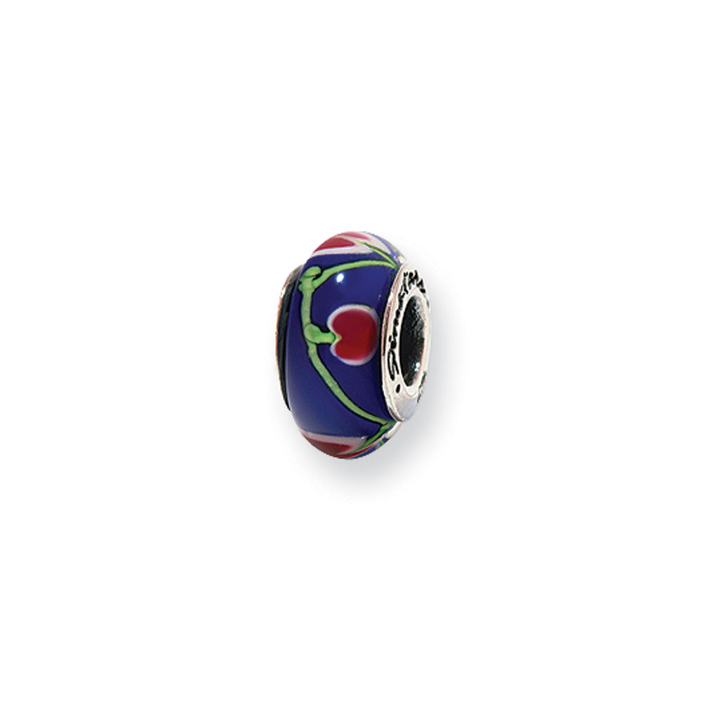 Blue &amp; Red Glass Sterling Silver Bead Charm, Item B9180 by The Black Bow Jewelry Co.