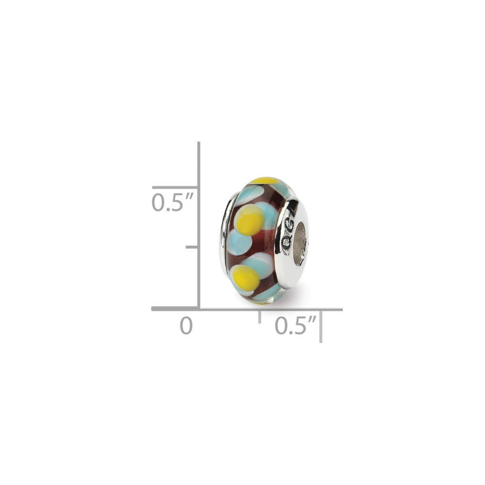 Alternate view of the Glass and Sterling Silver Brown, Blue &amp; Yellow Bead Charm, 13.25mm by The Black Bow Jewelry Co.