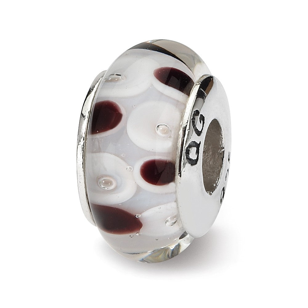 Brown &amp; White Dotted Glass Sterling Silver Bead Charm, Item B9186 by The Black Bow Jewelry Co.