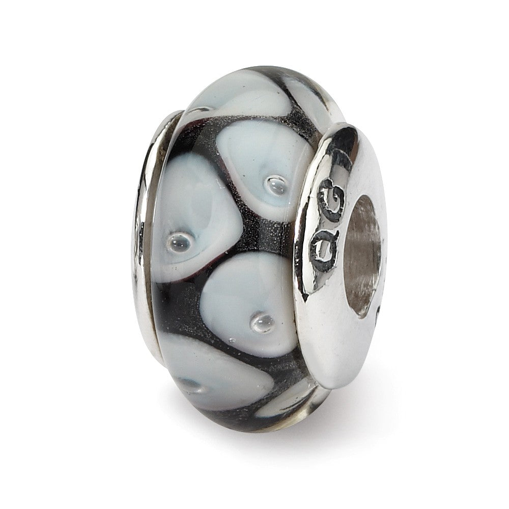 Black & Gray Dotted Glass Sterling Silver Bead Charm, Item B9187 by The Black Bow Jewelry Co.