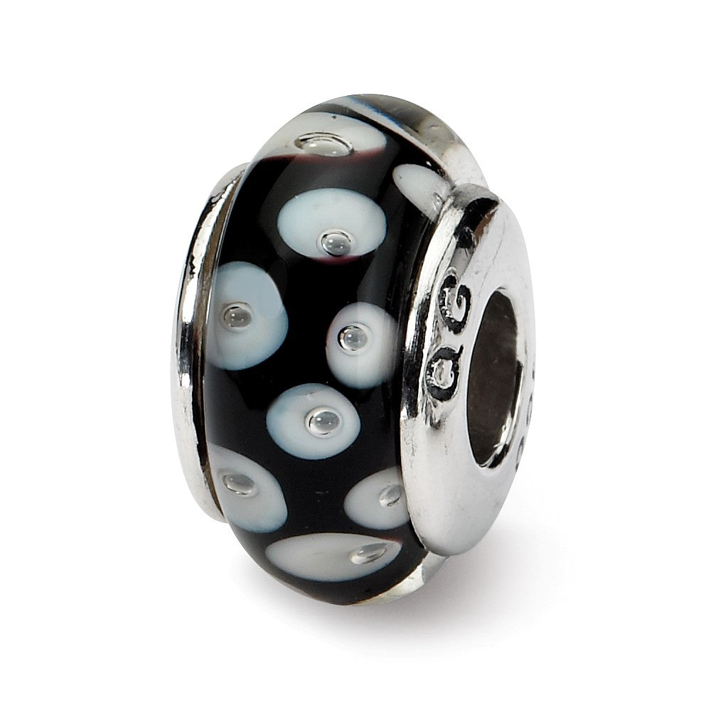 Glass and Sterling Silver Black &amp; White Dotted Bead Charm, 13.25mm, Item B9188 by The Black Bow Jewelry Co.