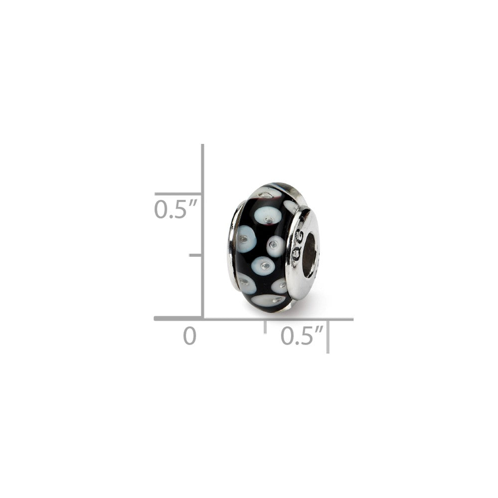 Alternate view of the Glass and Sterling Silver Black &amp; White Dotted Bead Charm, 13.25mm by The Black Bow Jewelry Co.