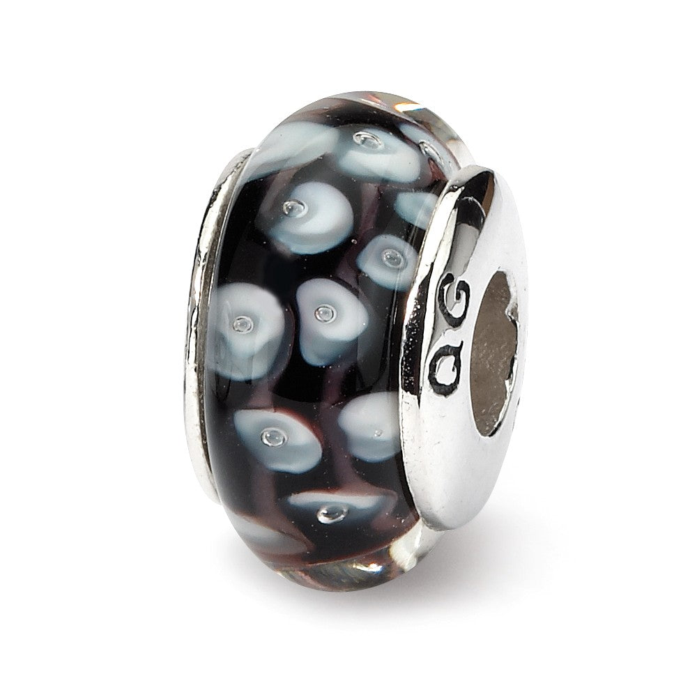 Black &amp; White Dotted Glass Sterling Silver Bead Charm, Item B9190 by The Black Bow Jewelry Co.