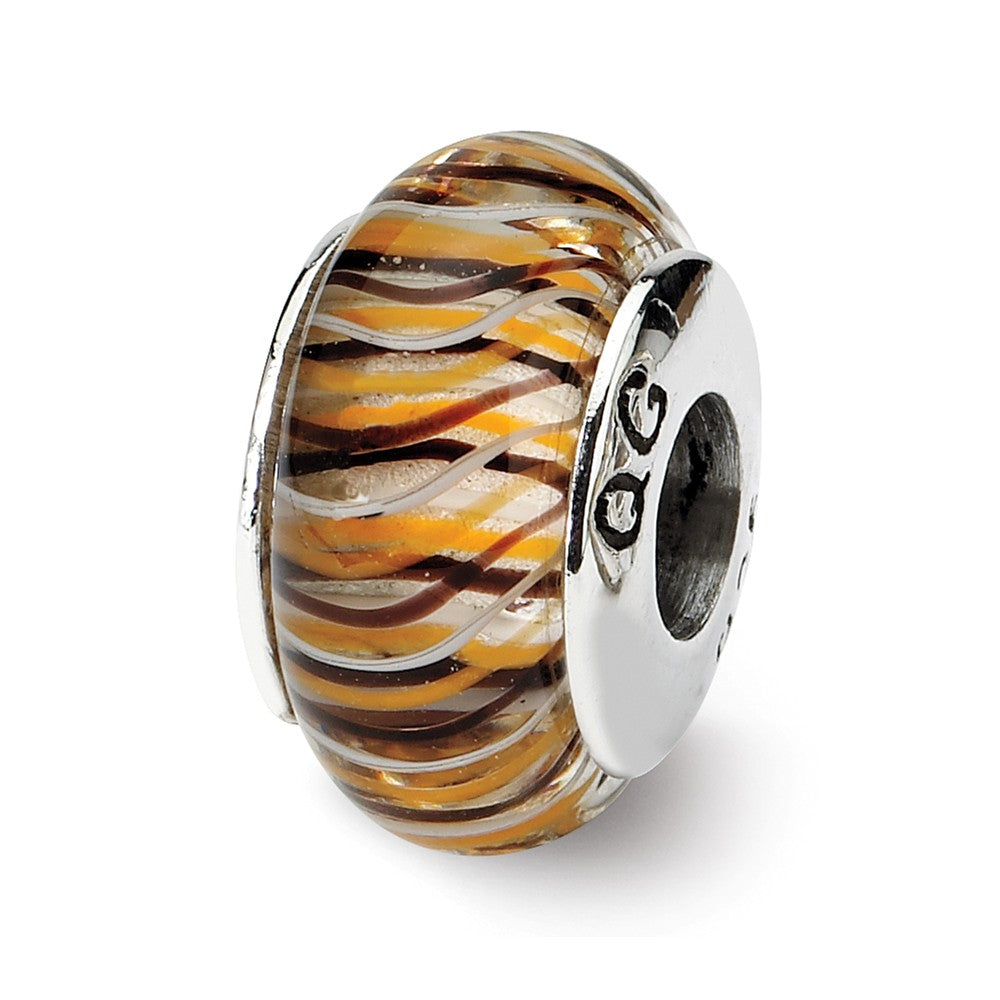 Brown &amp; Yellow Striped Glass Sterling Silver Bead Charm, Item B9194 by The Black Bow Jewelry Co.