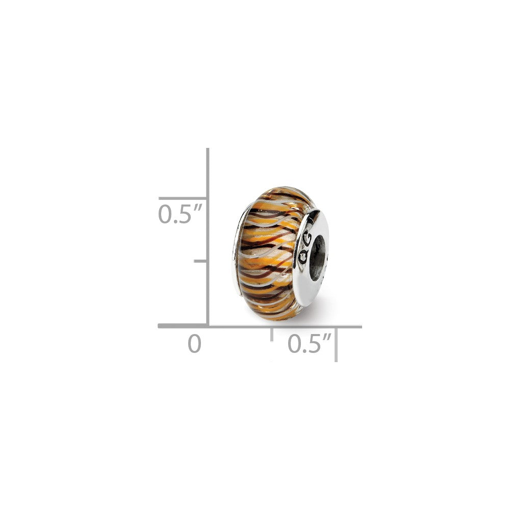 Alternate view of the Brown &amp; Yellow Striped Glass Sterling Silver Bead Charm by The Black Bow Jewelry Co.