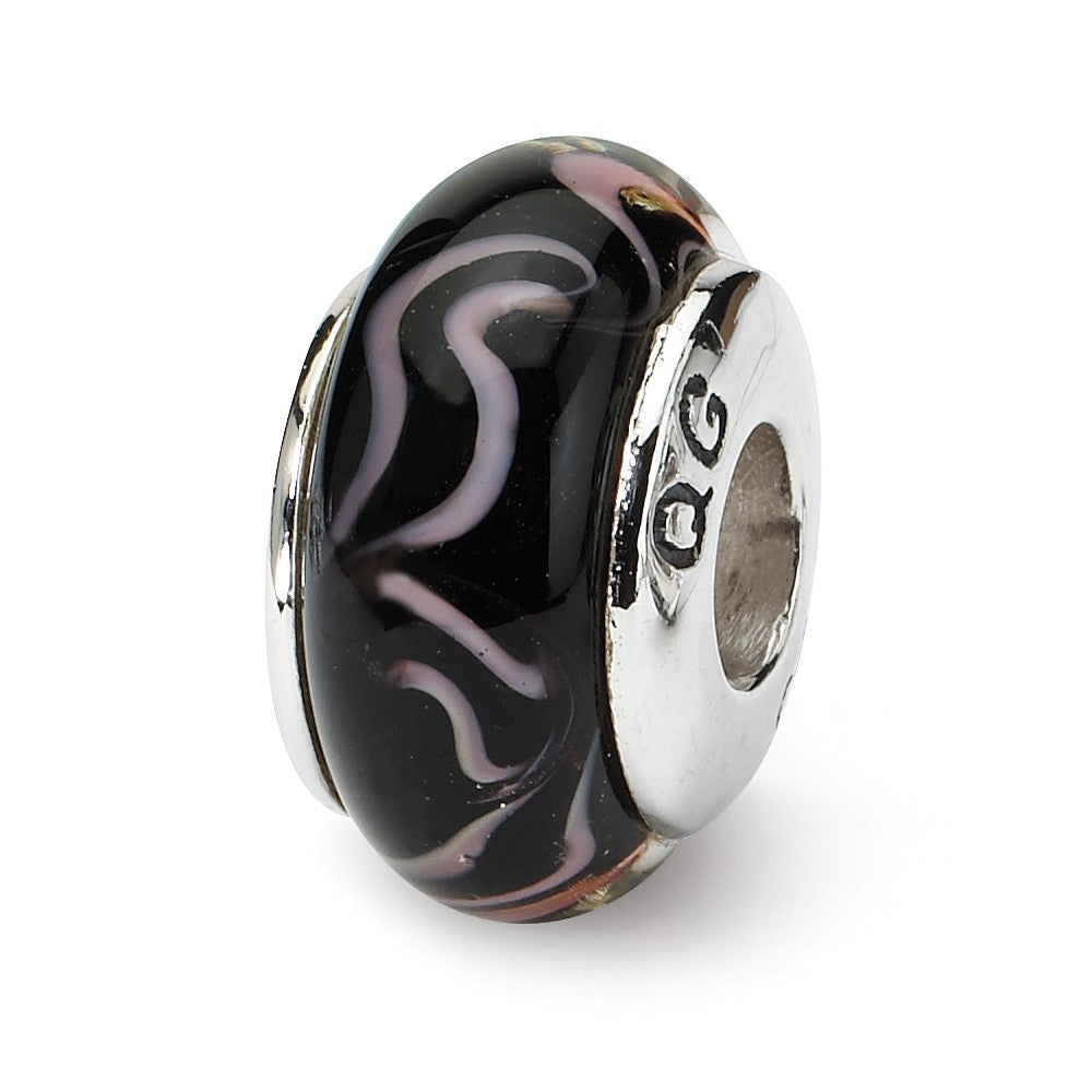 Black &amp; Pink Swirl Glass Sterling Silver Bead Charm, Item B9196 by The Black Bow Jewelry Co.