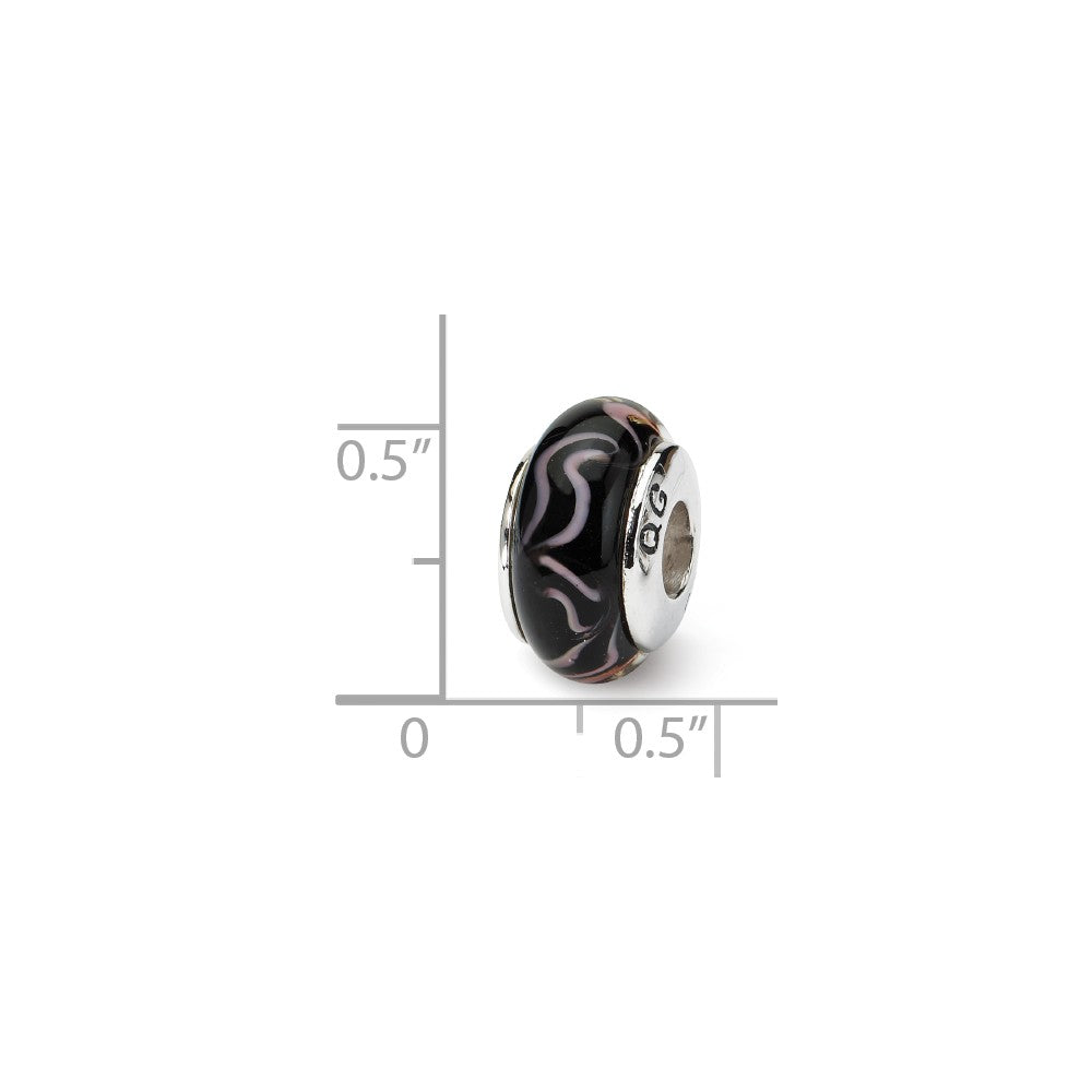 Alternate view of the Black &amp; Pink Swirl Glass Sterling Silver Bead Charm by The Black Bow Jewelry Co.