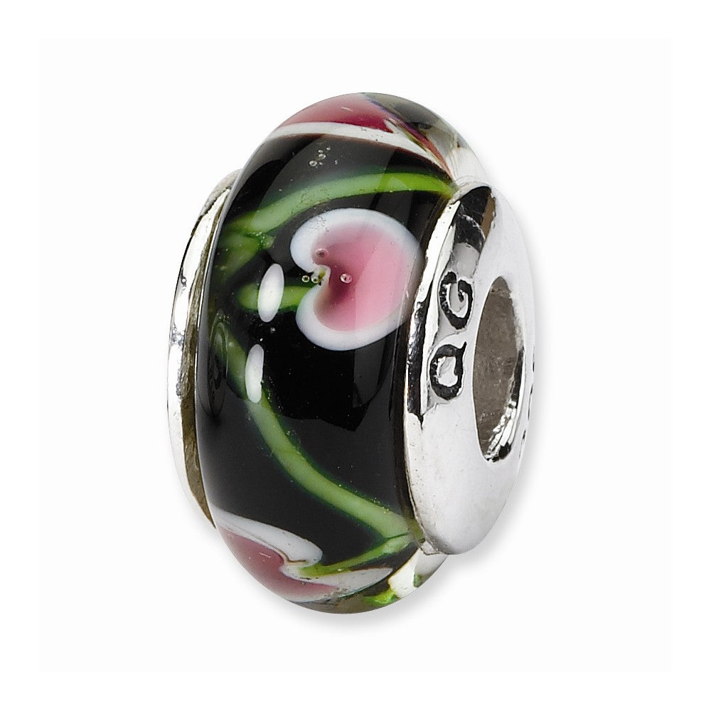 Black and Red Glass Sterling Silver Bead Charm, Item B9199 by The Black Bow Jewelry Co.