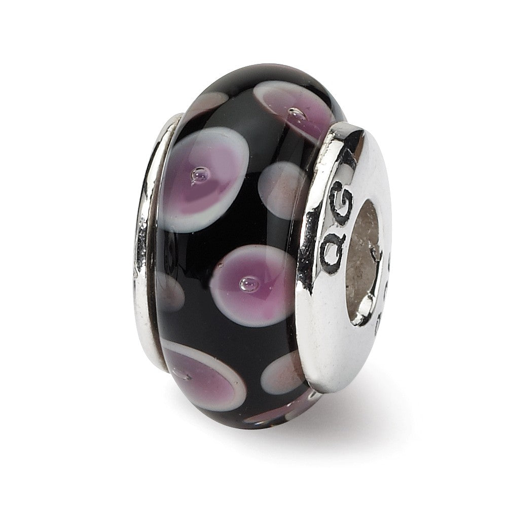 Black &amp; Purple Dotted Glass Sterling Silver Bead Charm, Item B9202 by The Black Bow Jewelry Co.