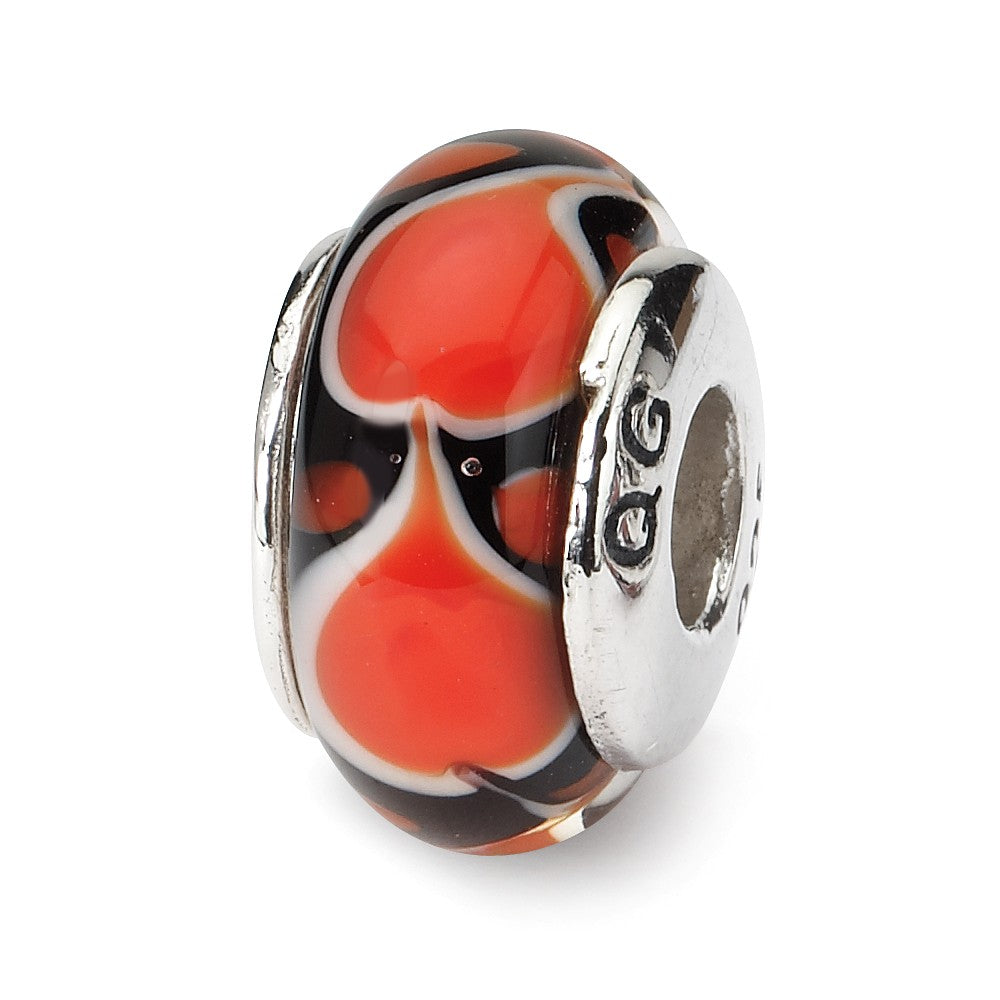 Red Heart Glass Sterling Silver Bead Charm, Item B9204 by The Black Bow Jewelry Co.