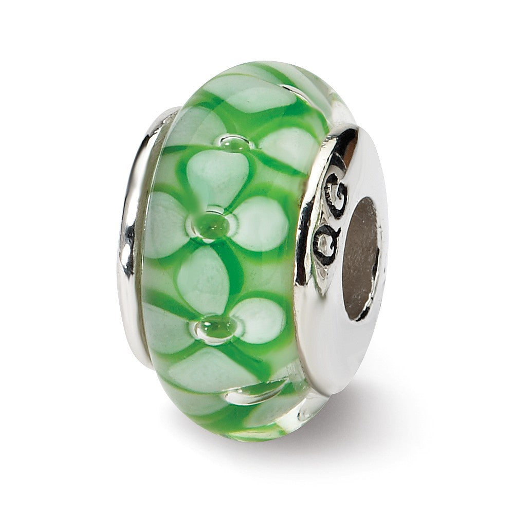 Green Floral Glass Sterling Silver Bead Charm, Item B9226 by The Black Bow Jewelry Co.