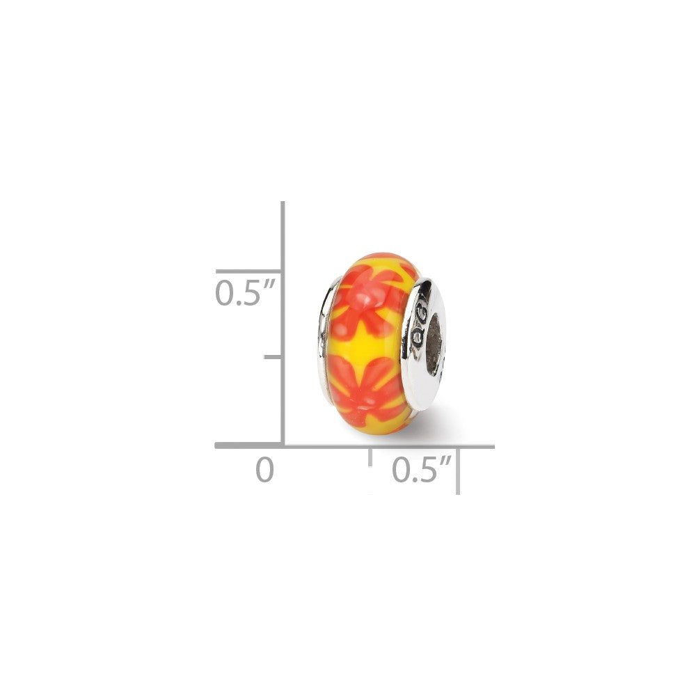 Alternate view of the Yellow &amp; Orange Floral Glass Sterling Silver Bead Charm by The Black Bow Jewelry Co.