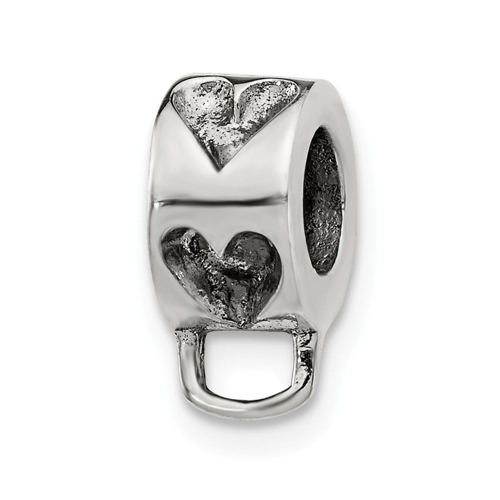 Sterling Silver Heart Bead Charm Holder for Clip-on Bead Charms, Item B9252 by The Black Bow Jewelry Co.