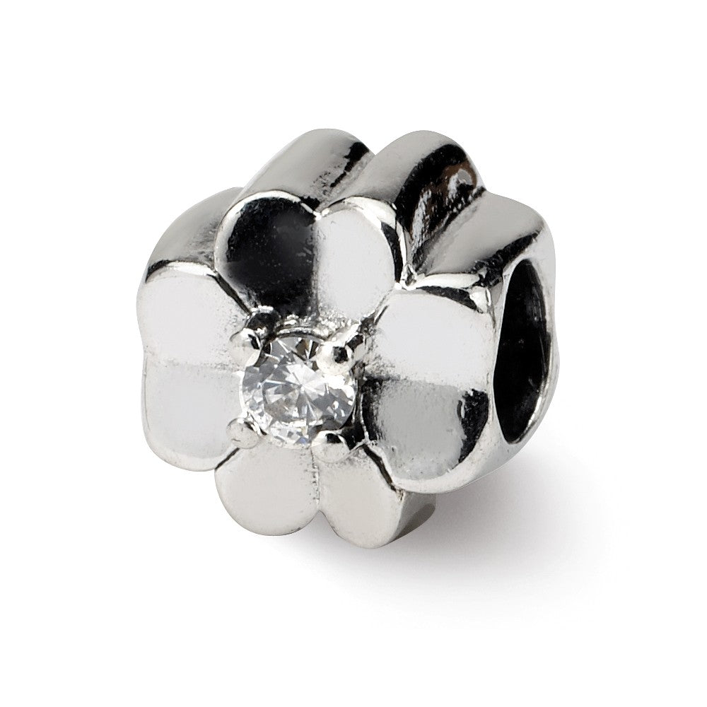 Sterling Silver and CZ Lucky Clover Bead Charm, Item B9255 by The Black Bow Jewelry Co.