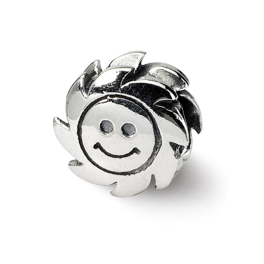 Sterling Silver Happy Face Sun Bead Charm, Item B9262 by The Black Bow Jewelry Co.