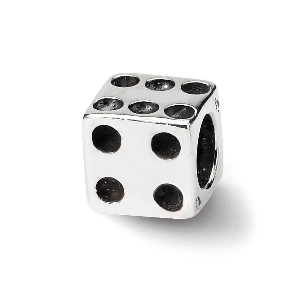 Sterling Silver Lucky Dice Bead Charm, Item B9285 by The Black Bow Jewelry Co.