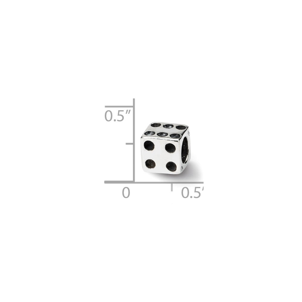 Alternate view of the Sterling Silver Lucky Dice Bead Charm by The Black Bow Jewelry Co.