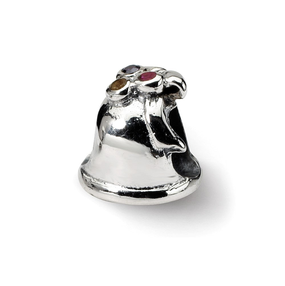 Sterling Silver and CZ Multicolor Festive Bell Bead Charm, Item B9366 by The Black Bow Jewelry Co.