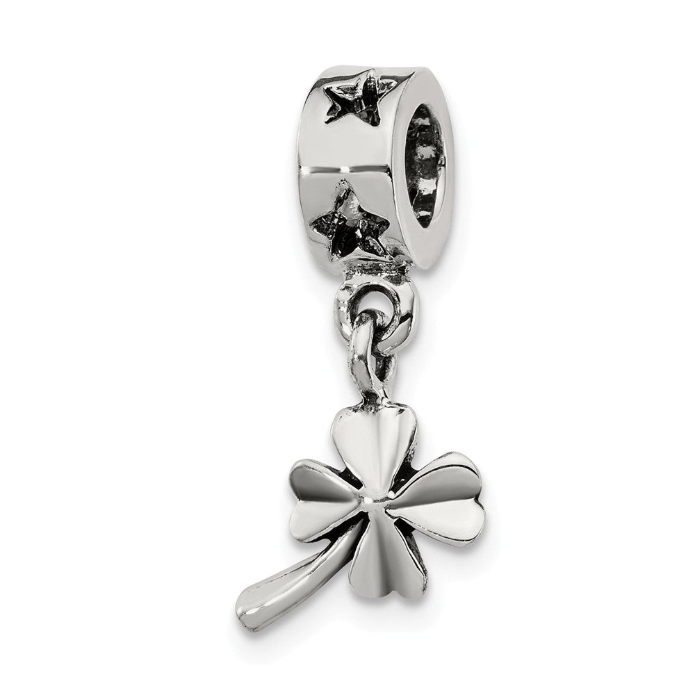 Sterling Silver Four Leaf Clover Dangle Bead Charm, Item B9376 by The Black Bow Jewelry Co.