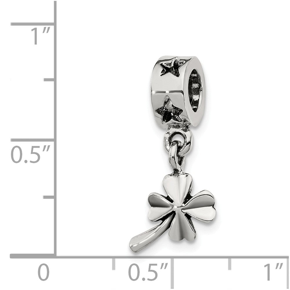 Alternate view of the Sterling Silver Four Leaf Clover Dangle Bead Charm by The Black Bow Jewelry Co.