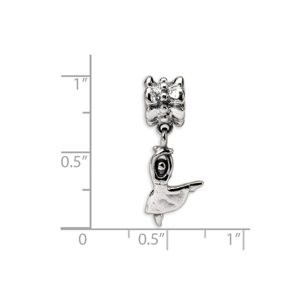 Alternate view of the Sterling Silver Ballet Dancer Dangle Bead Charm by The Black Bow Jewelry Co.