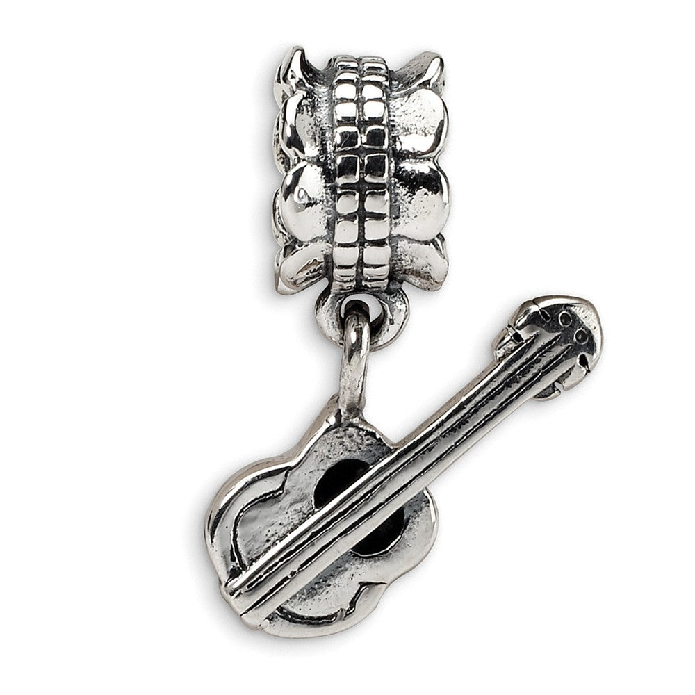 Sterling Silver Guitar Dangle Bead Charm, Item B9390 by The Black Bow Jewelry Co.