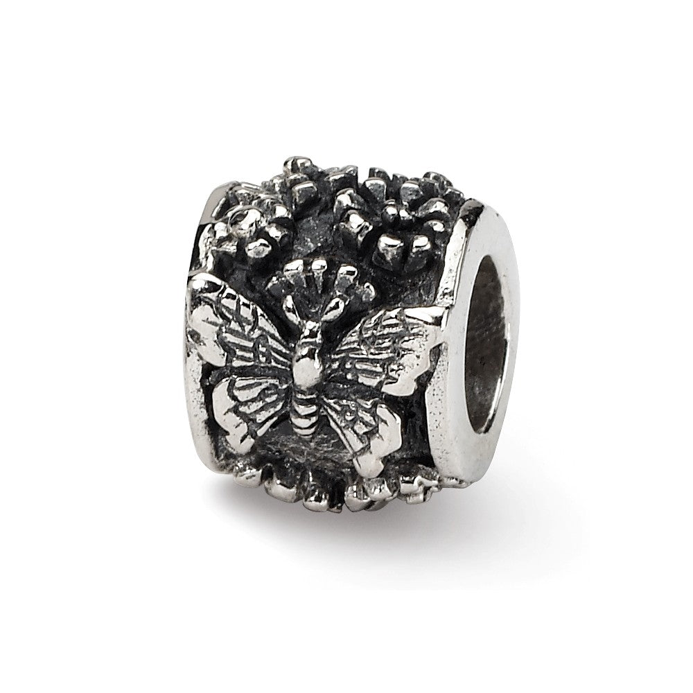 Sterling Silver Butterfly Barrel, Bali Bead Charm, Item B9396 by The Black Bow Jewelry Co.