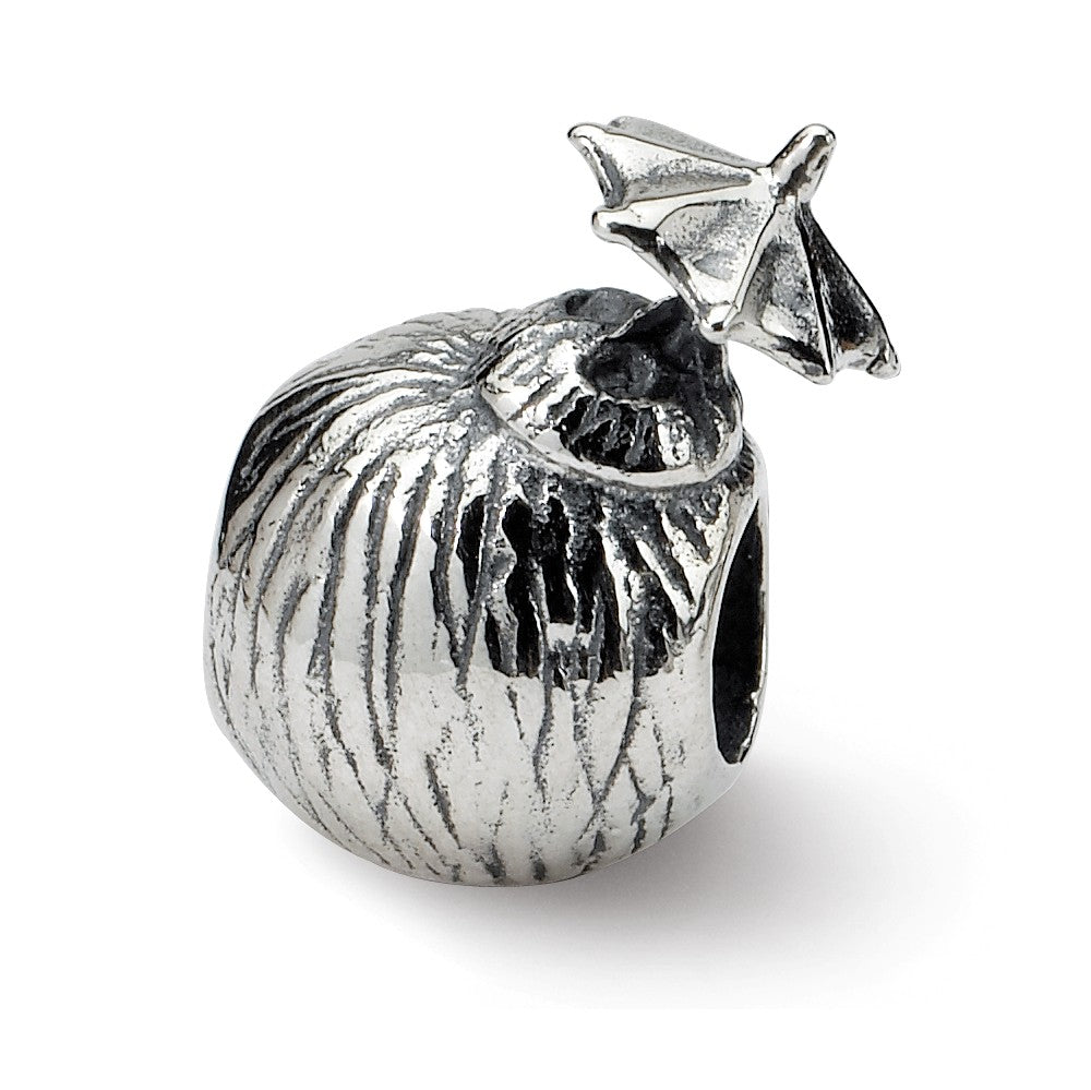 Sterling Silver Coconut Drink Bead Charm, Item B9407 by The Black Bow Jewelry Co.
