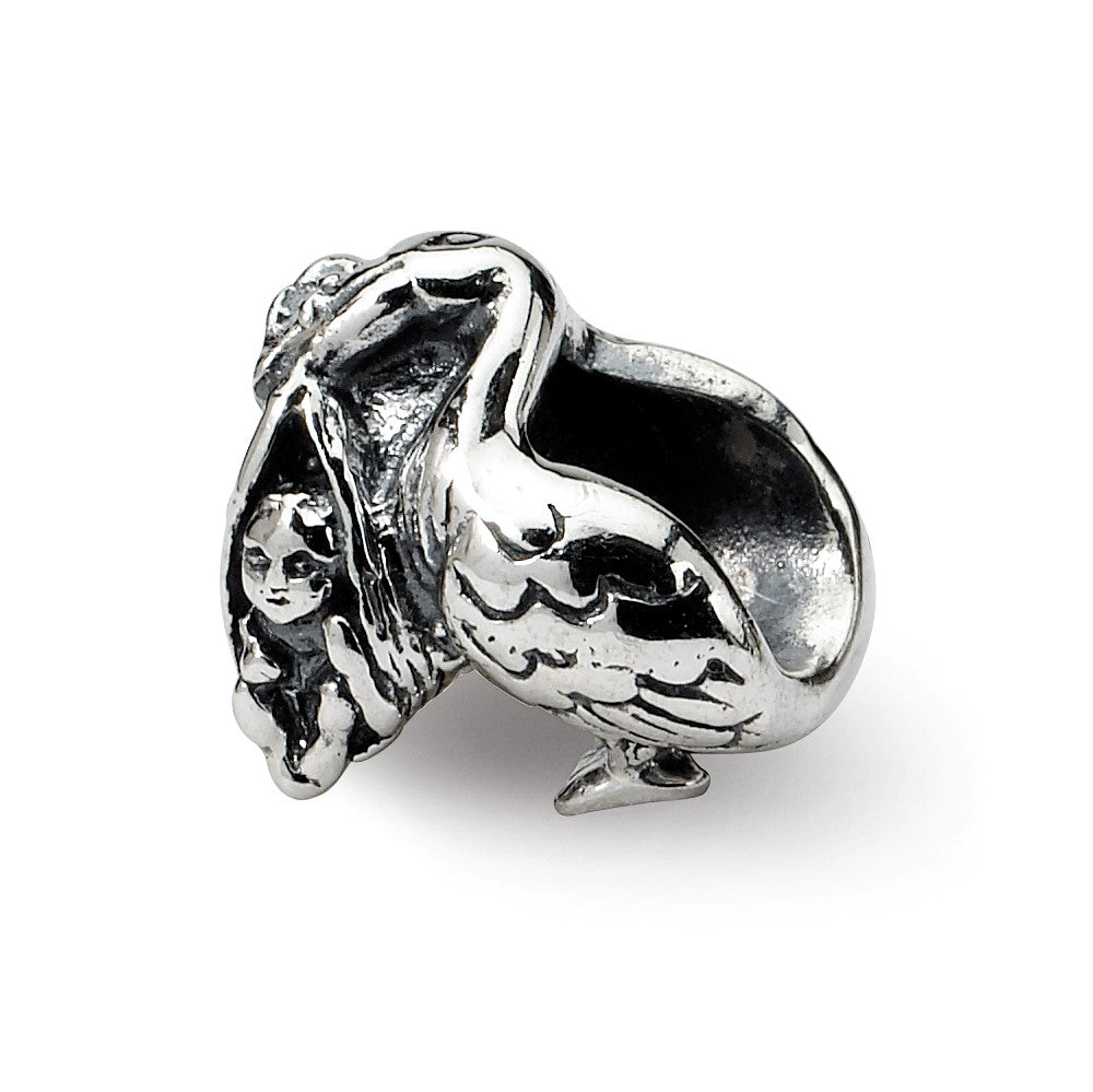 Sterling Silver Delivery Stork Bead Charm, Item B9417 by The Black Bow Jewelry Co.