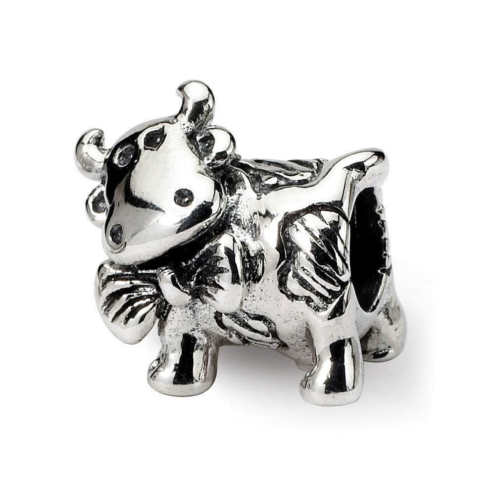 Sterling Silver Dairy Cow Bead Charm, Item B9419 by The Black Bow Jewelry Co.