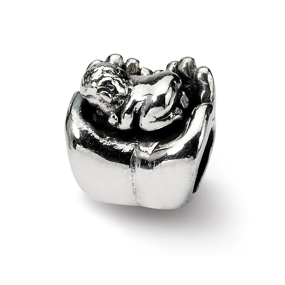 Sterling Silver Baby in Hands Bead Charm, Item B9441 by The Black Bow Jewelry Co.