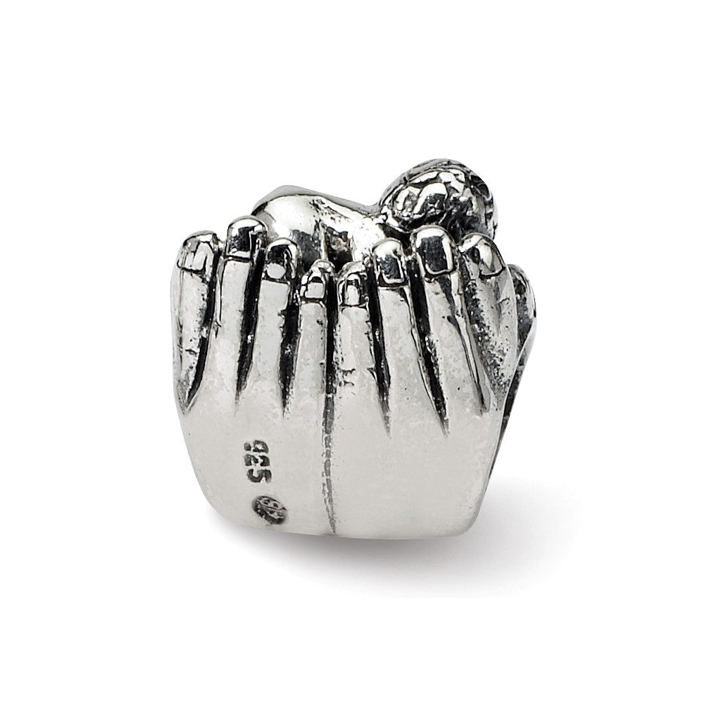 Alternate view of the Sterling Silver Baby in Hands Bead Charm by The Black Bow Jewelry Co.