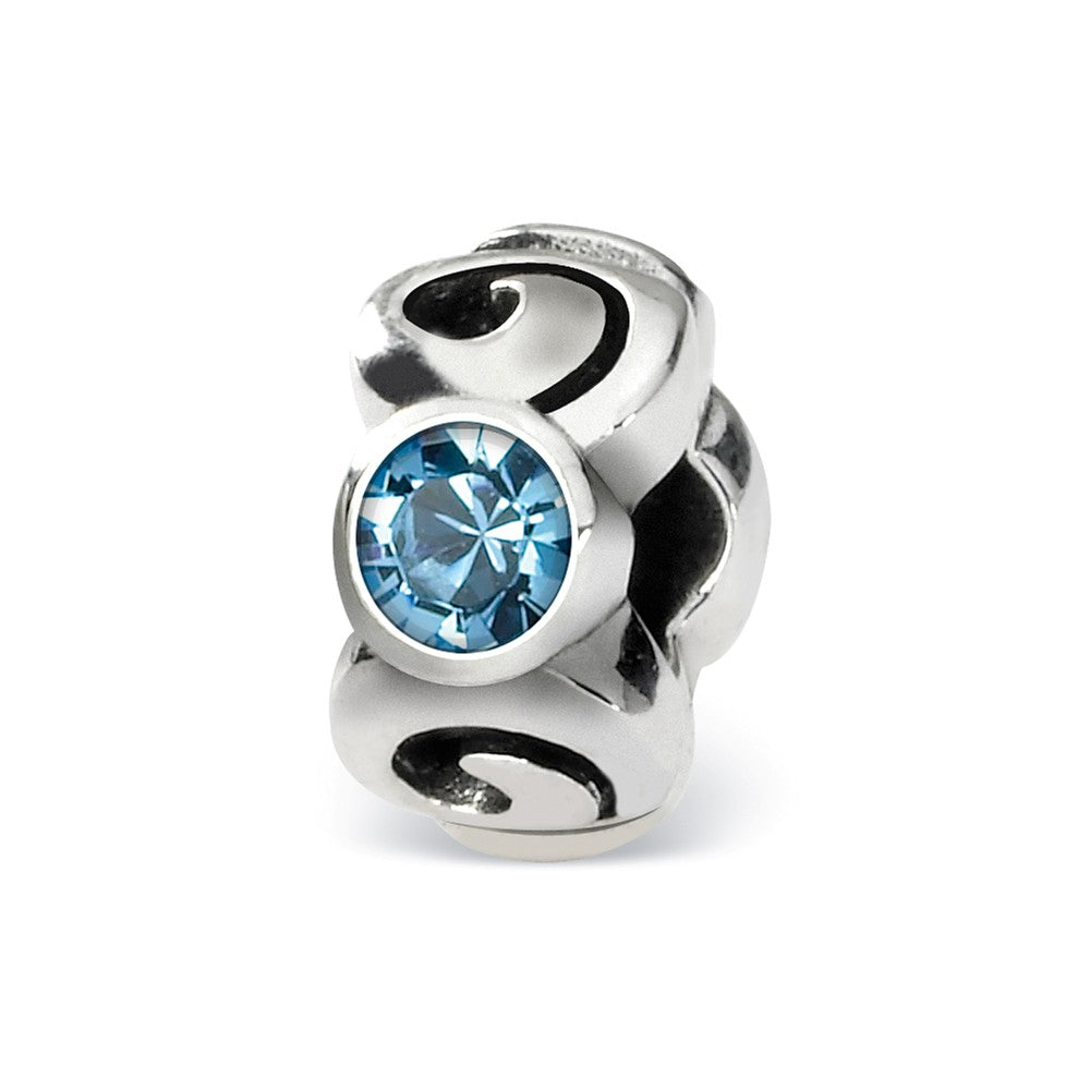 Sterling Silver March Crystal Birthstone, 3-Stone Bead Charm, Item B9462 by The Black Bow Jewelry Co.