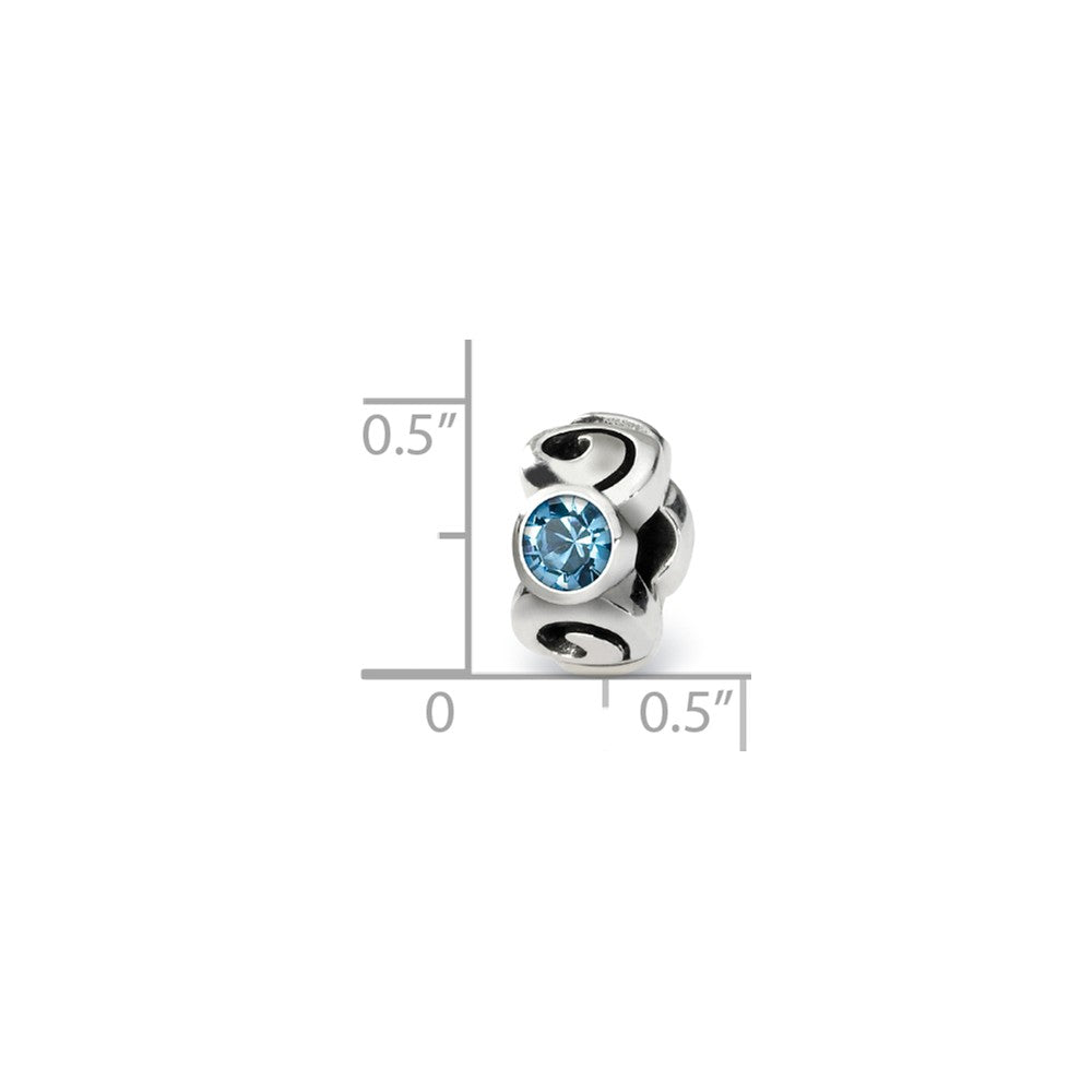 Alternate view of the Sterling Silver March Crystal Birthstone, 3-Stone Bead Charm by The Black Bow Jewelry Co.