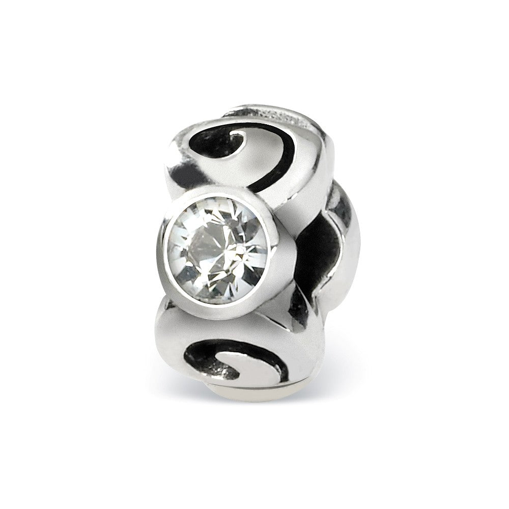 Sterling Silver April Crystal Birthstone, 3-Stone Bead Charm, Item B9463 by The Black Bow Jewelry Co.