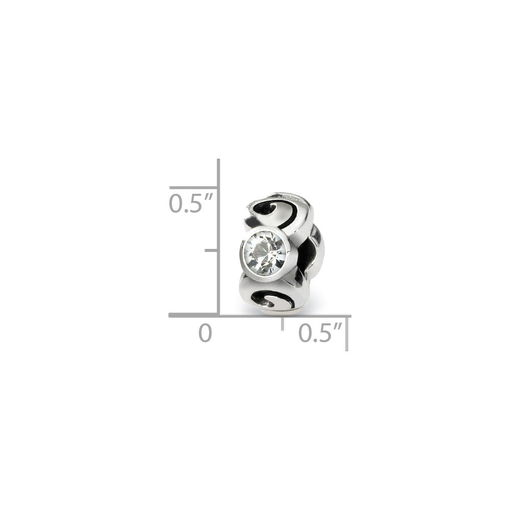Alternate view of the Sterling Silver April Crystal Birthstone, 3-Stone Bead Charm by The Black Bow Jewelry Co.