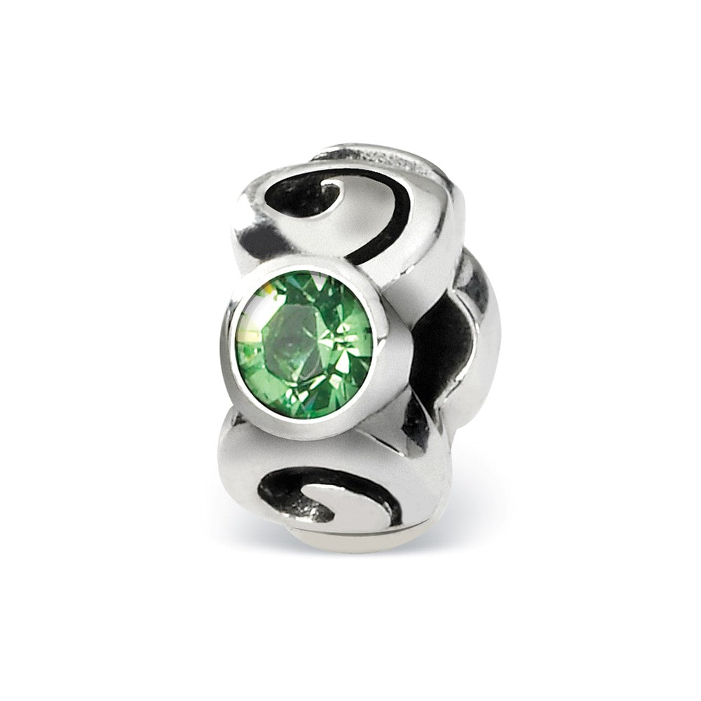 Sterling Silver August Crystal Birthstone, 3-Stone Bead Charm, Item B9467 by The Black Bow Jewelry Co.