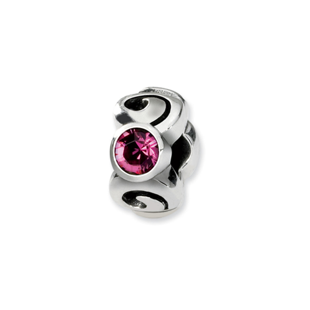 Sterling Silver October Crystal Birthstone, 3-Stone Bead Charm, Item B9469 by The Black Bow Jewelry Co.